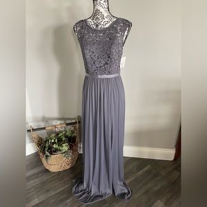 David's Bridal Gray Lace Evening Gown